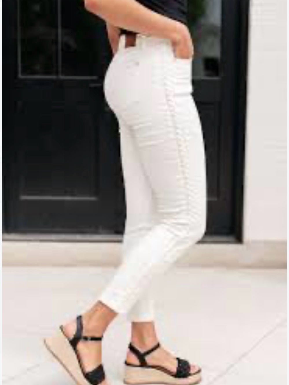 Judy Blue White Braided Side Stripe Relaxed Fit High Rise Ankle Jeans B09